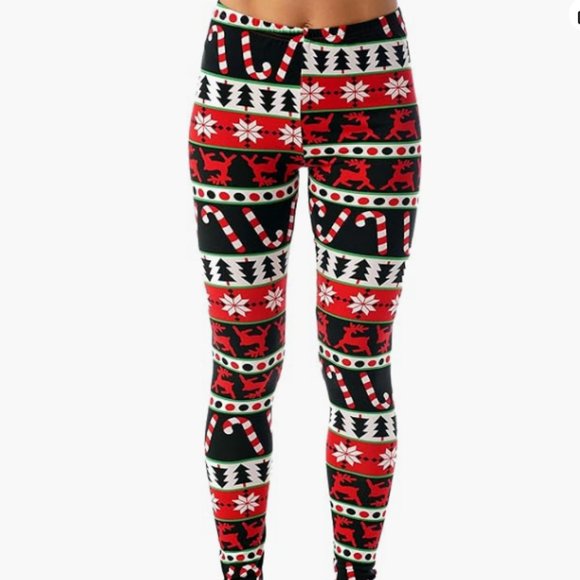 Christmas‎ Holiday Leggings - Black Red Green - XL - Picture 3 of 8